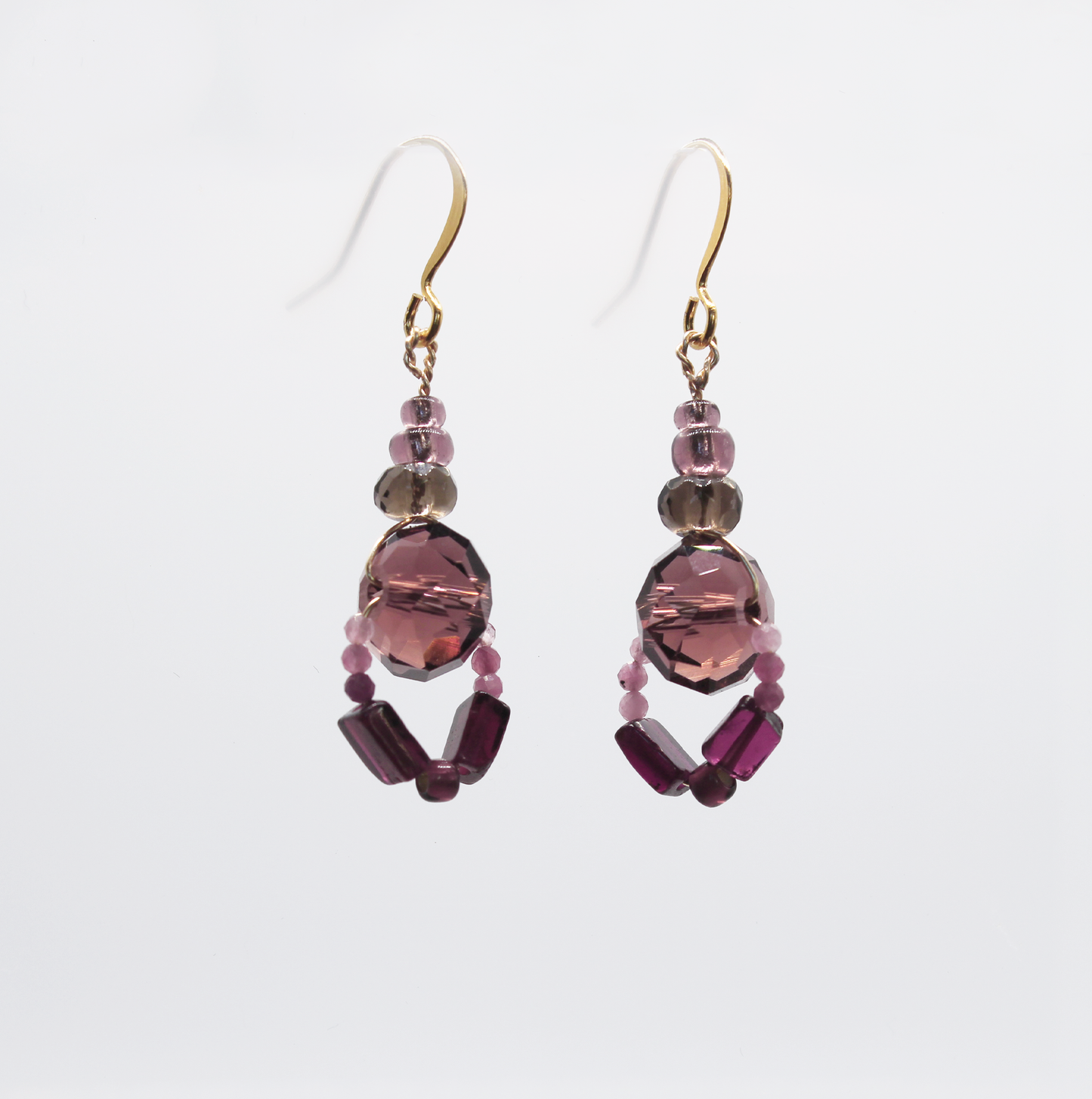 Handmade vintage cut glass earrings with square cut garnets.