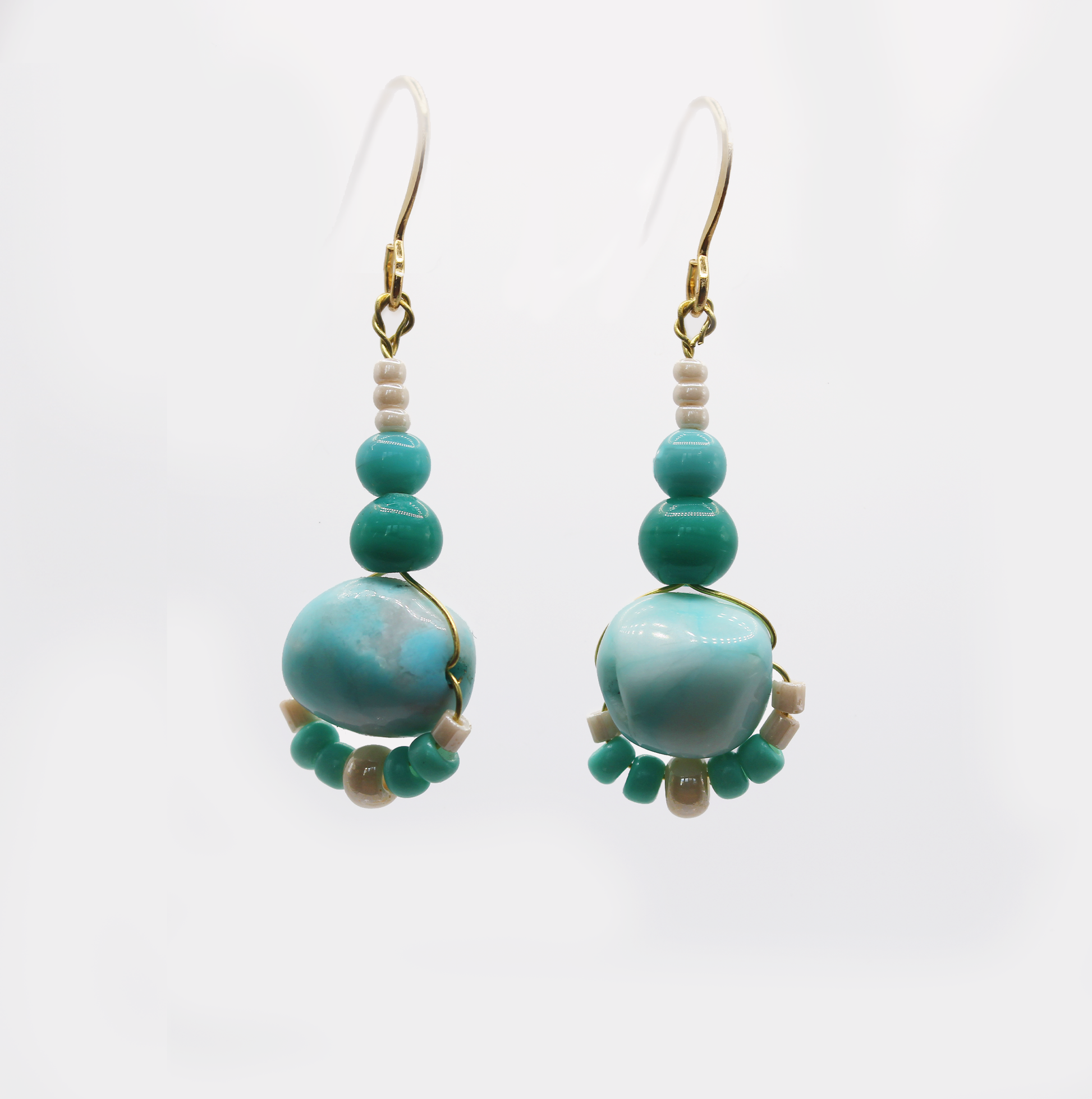 18 Carat gold plated chalcedony stoned earrings. and vintage blue beaded earrings. 
